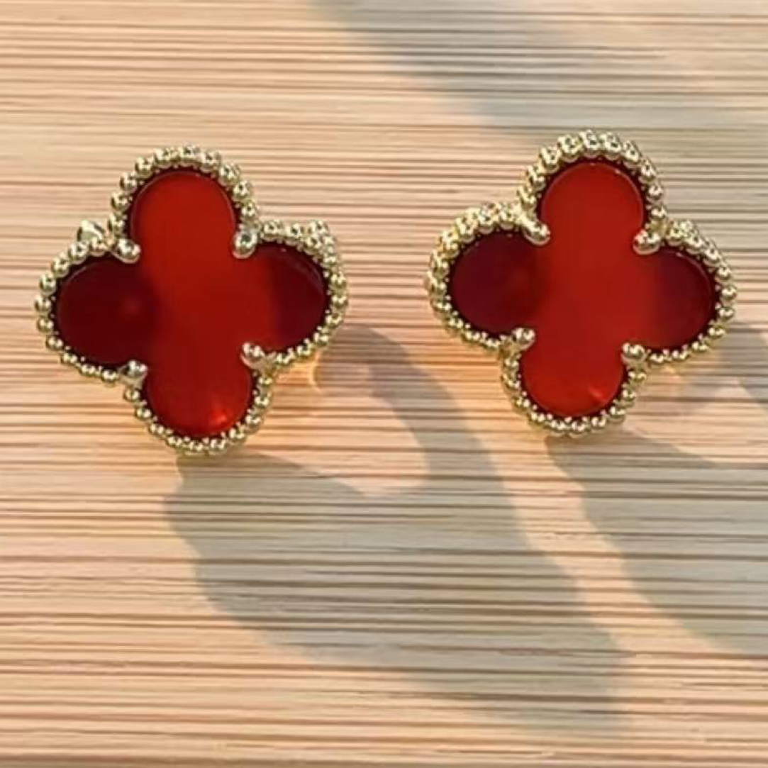 合金耳饰 百搭金色绿色红色饰品小五花C55002耳钉轻奢小众简约