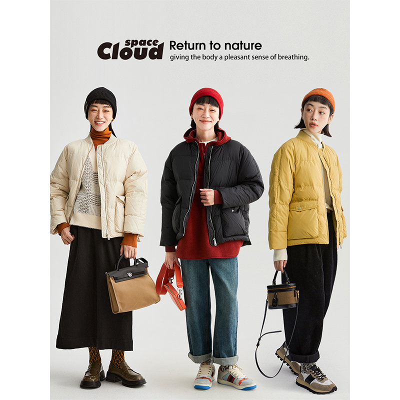 CLOUDSPACE/云上生活90%白鸭绒圆领超保暖羽绒服女外套