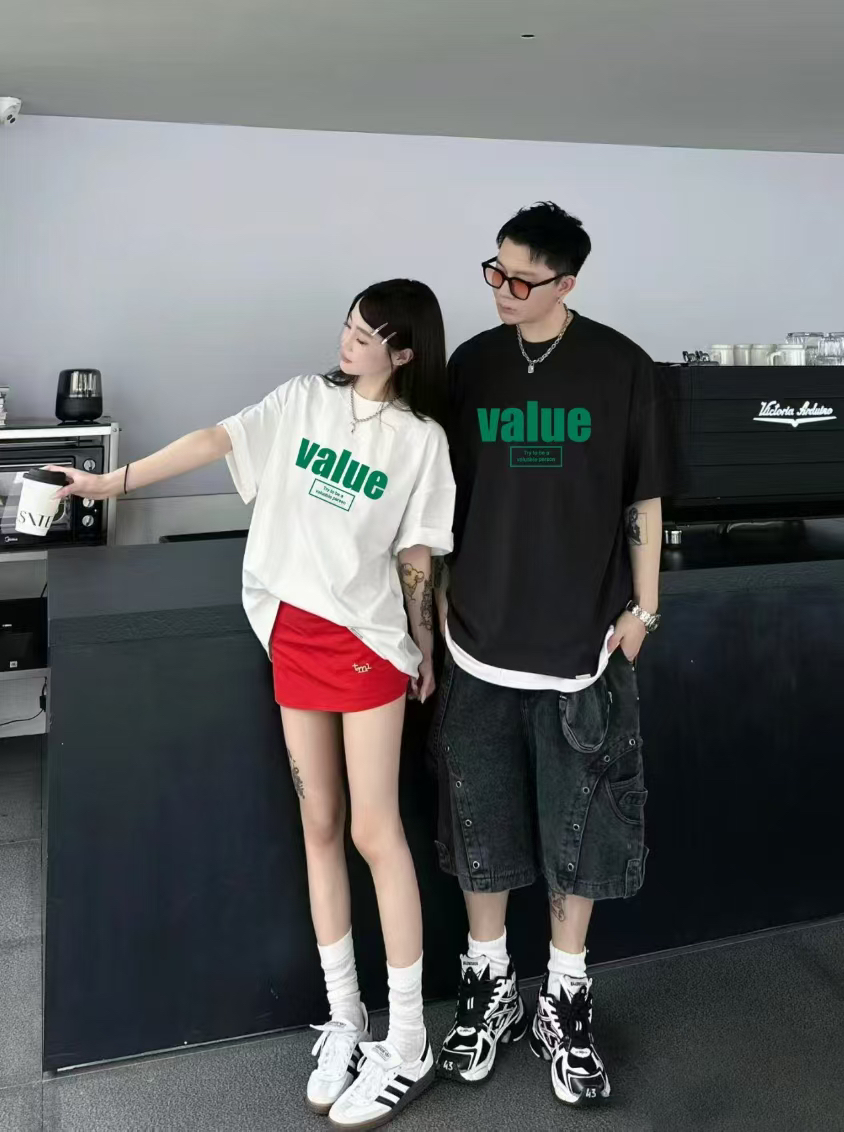 热转印圆领印花3D效果通用T恤时尚上衣宽松evains运动设计师