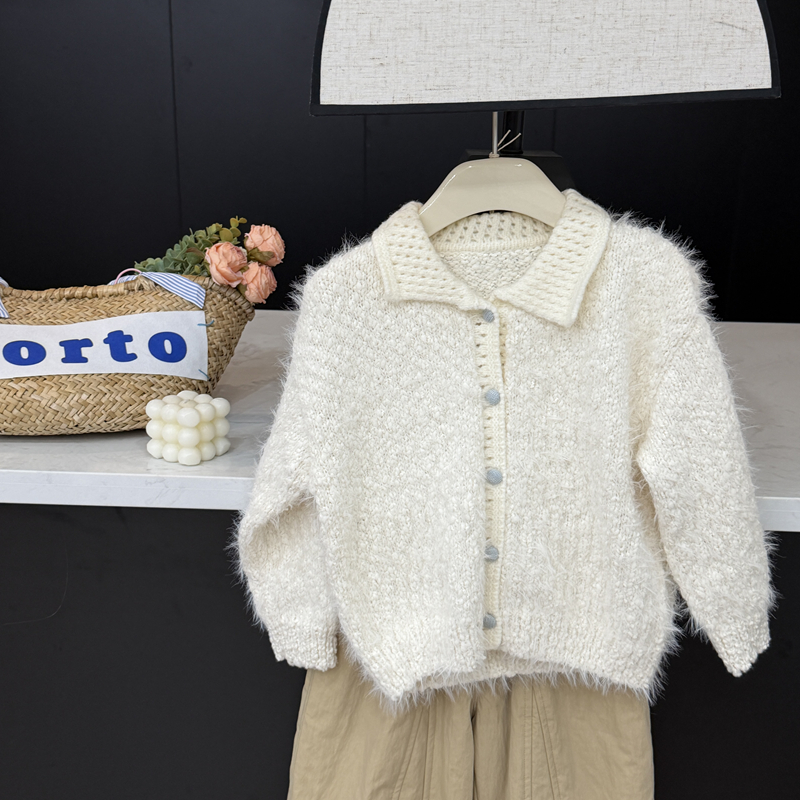 【现货】leomama女童毛衣秋冬2025新儿童针织开衫翻领纯色毛衣外套