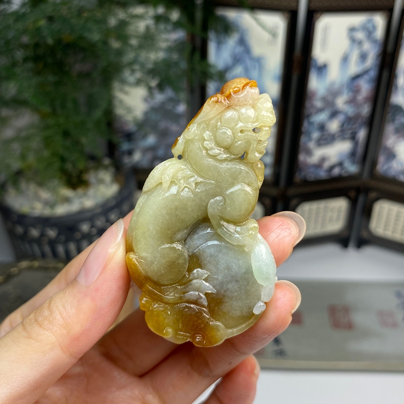 毛货 红黄翡盘龙鼓复古龙挂件  天然翡翠A货