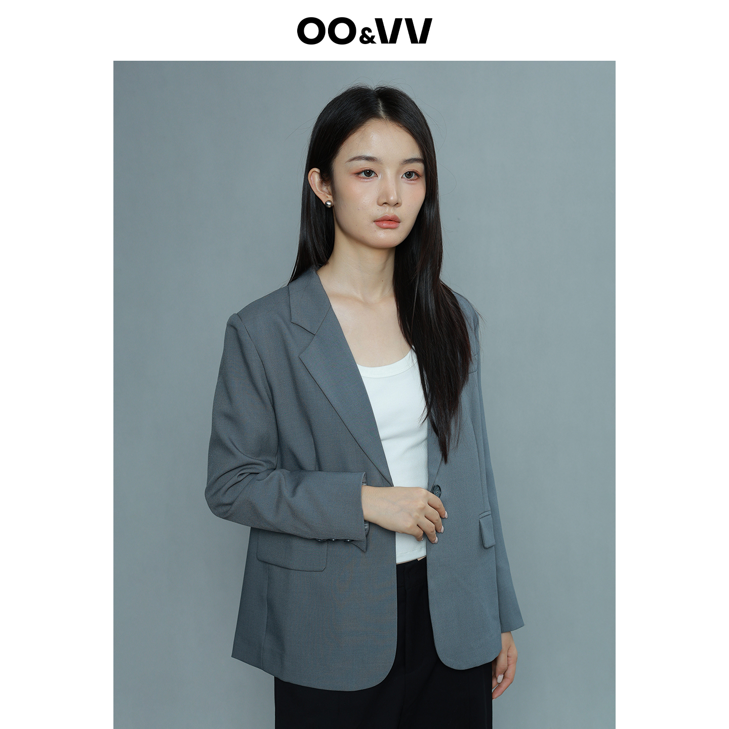 OO&VV商场同款简约灰色小西装外套OL通勤25秋时尚气质长袖外套女