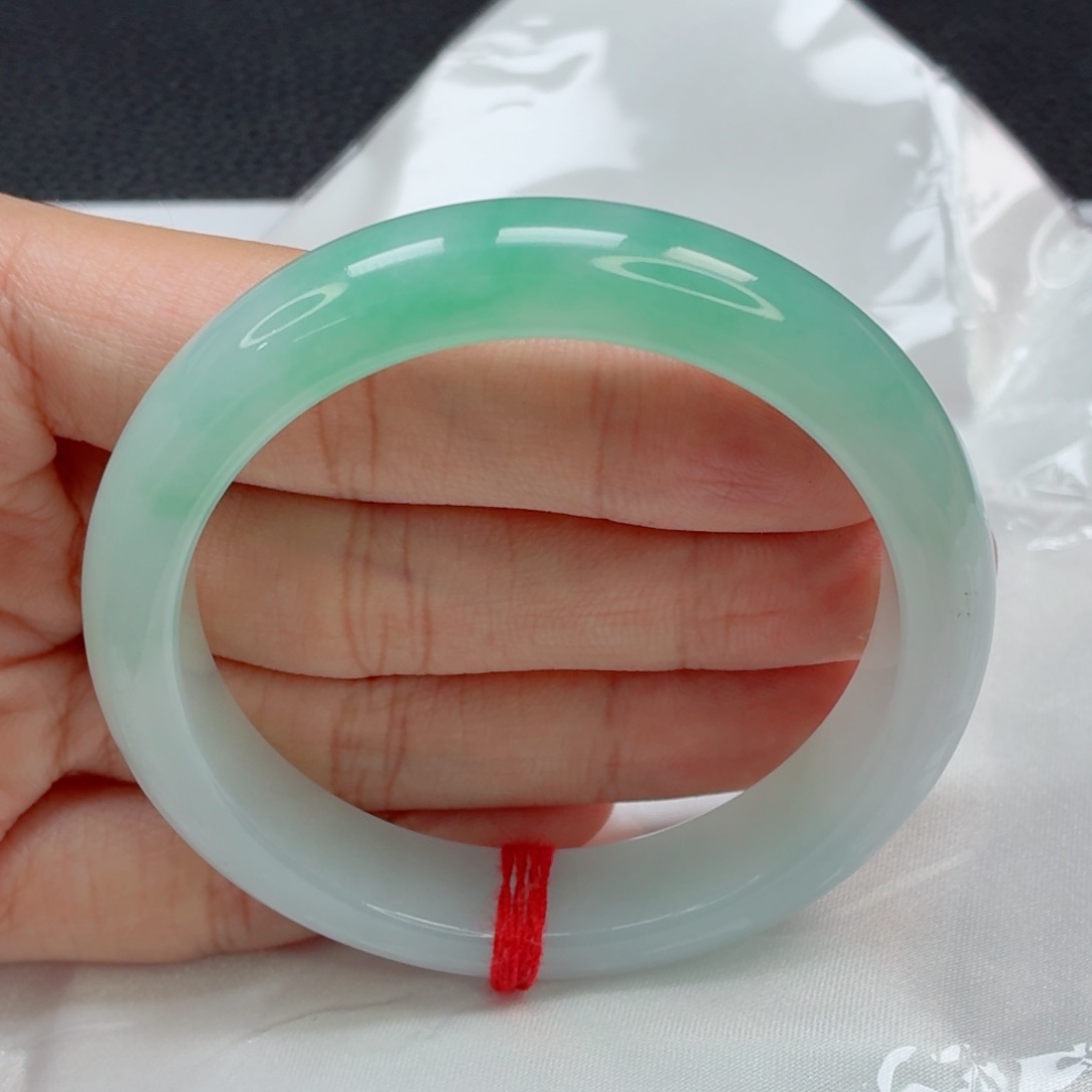 翡翠手镯未镶嵌冰胶阳春白雪一抹绿014