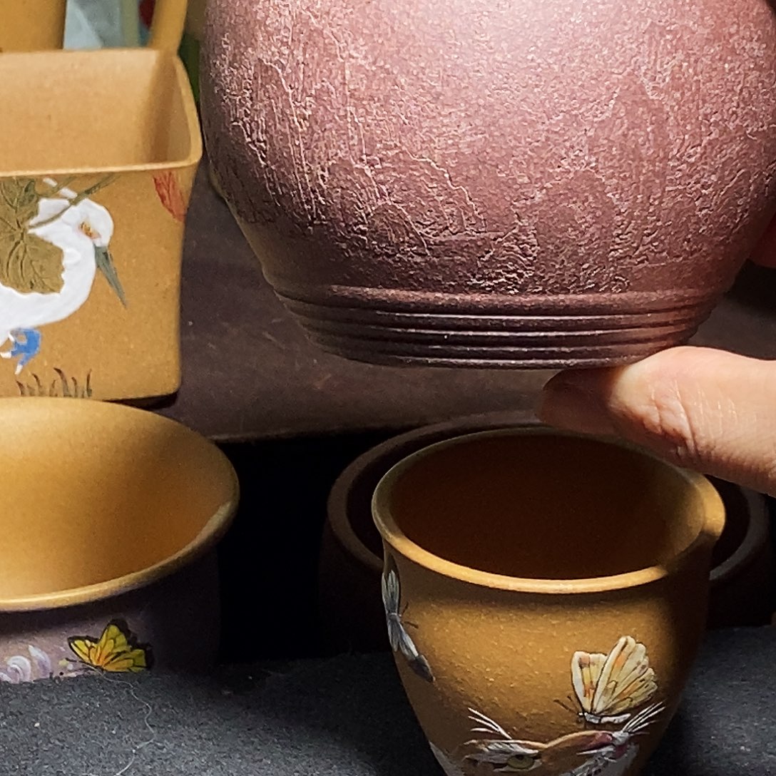 紫砂茶杯山水刻绘紫砂主人杯