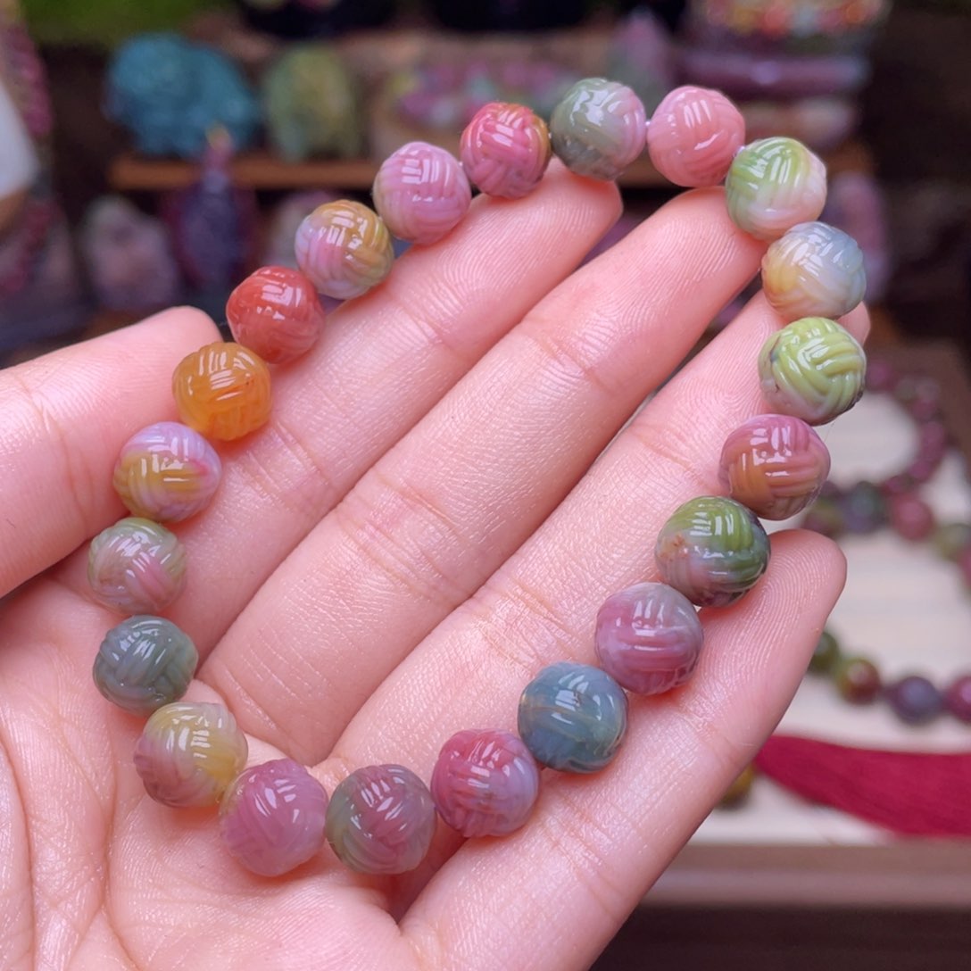 玛瑙/玉髓珠宝半成品未镶嵌盐源玛瑙俏色双色炫彩绣球手串