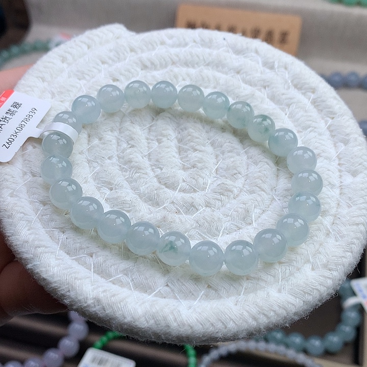 翡翠未镶嵌手链糯冰金丝绿，干净无暇，8.0