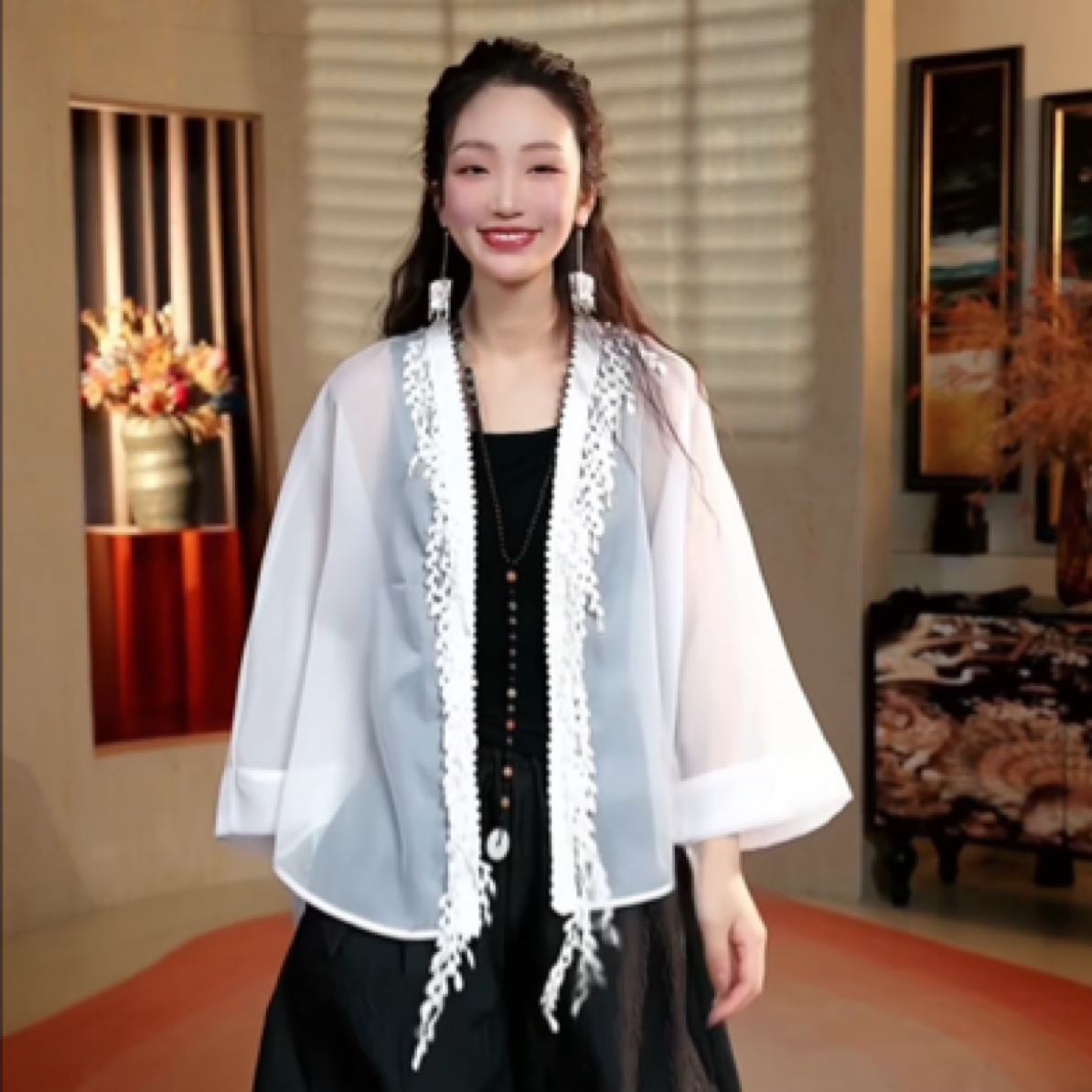 篱君·【白月笼】876夏季中式重工流苏长袖开衫外套女夏薄款防晒衬衣