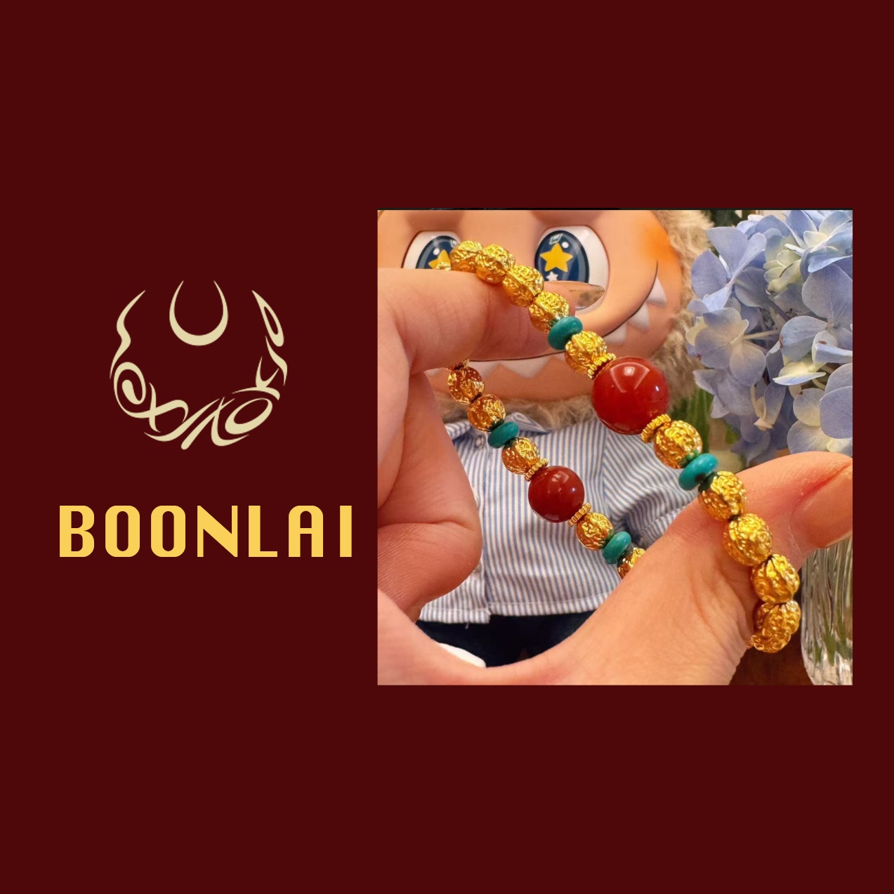 铜合金手链 Boonlai 红色大珠珠拼黄色手串1441