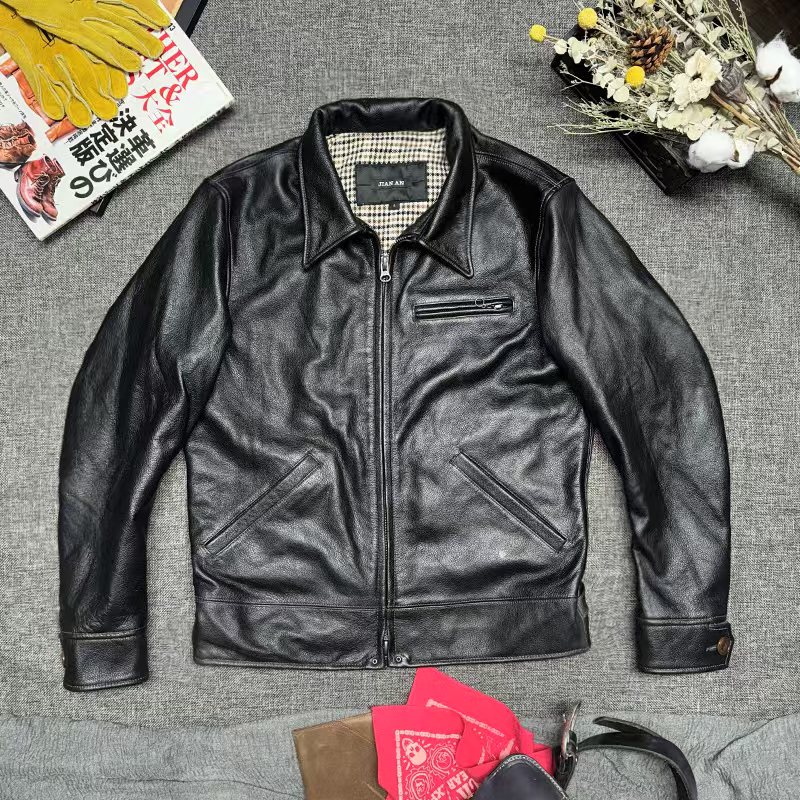 经典款1930S黑色牛皮真皮皮衣