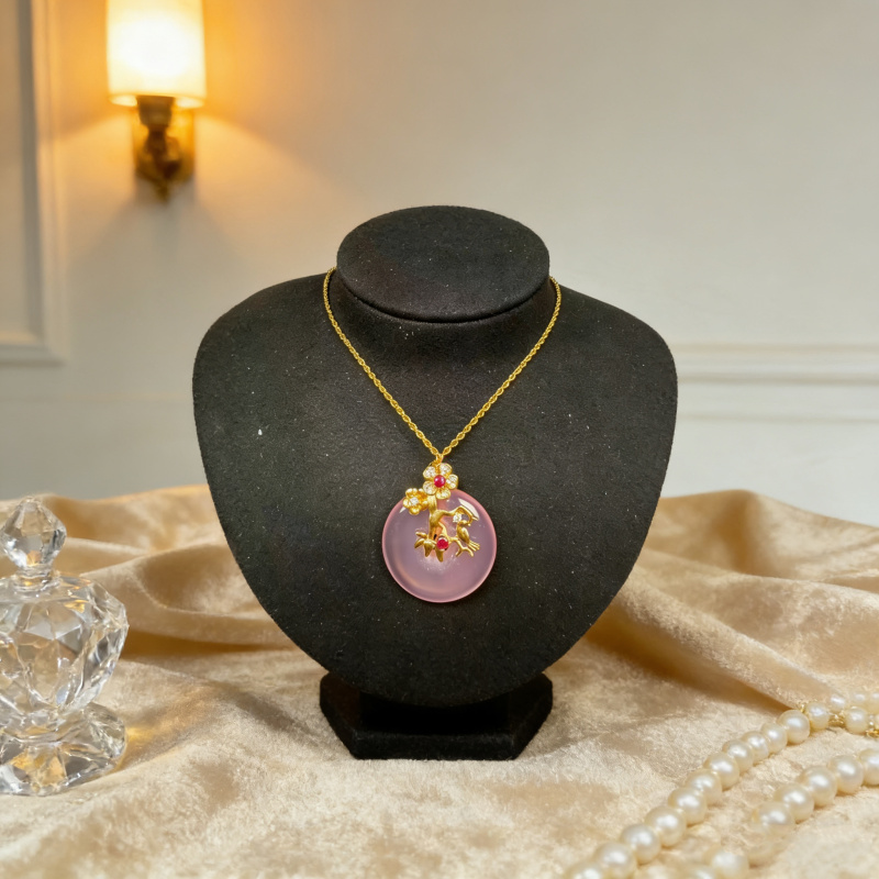 S034-天然  高端  大气   -时尚  粉玉髓   粉色平安扣吊坠-配链