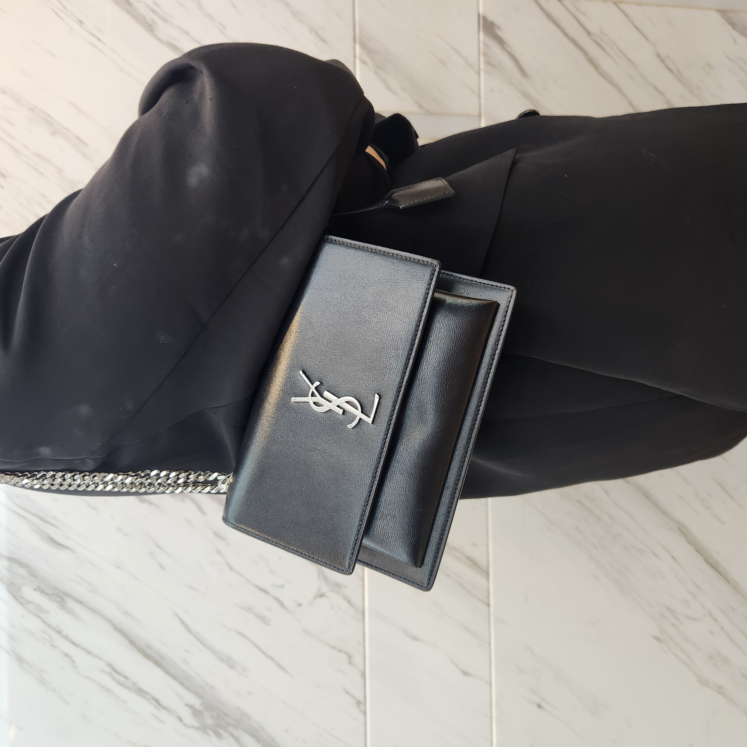 95新 YSL/圣罗兰 黑银日落单肩包/云海优选/H04076