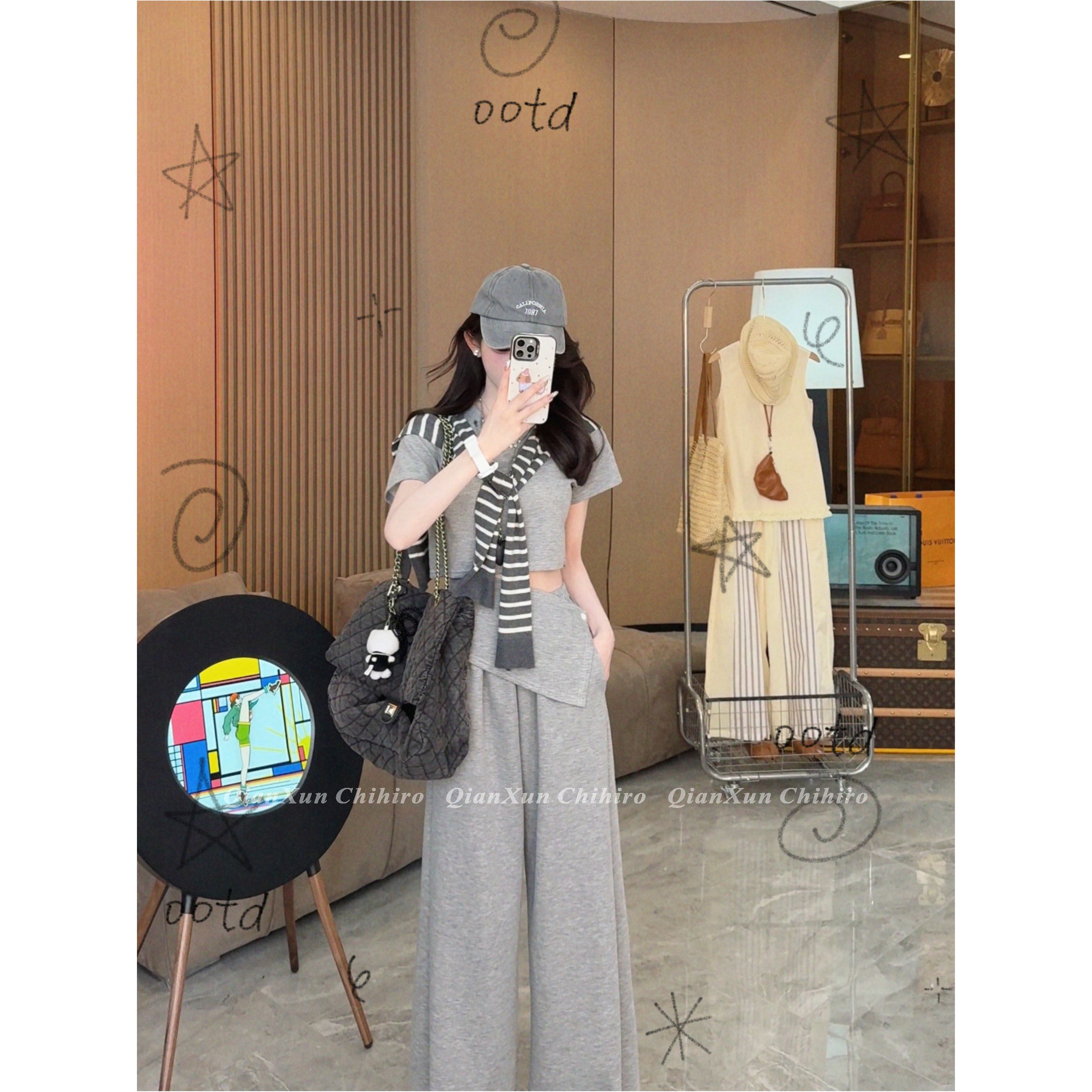 「韩系纸片人」夏季时尚百搭洋气宽松气质小众上衣休闲裤X5TZ9126A