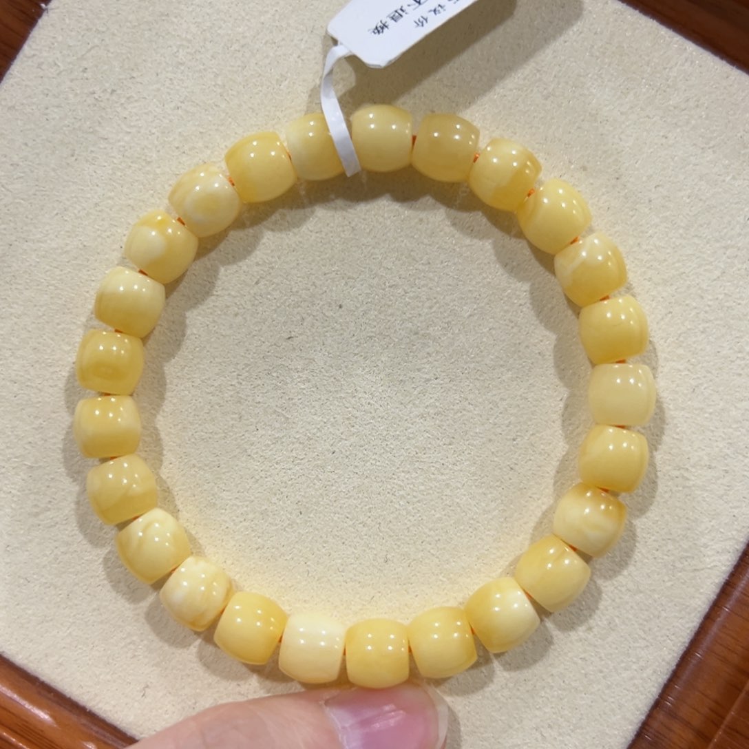 未镶嵌蜜蜡手链8m高桩鼓珠 浓蜡白花 性价比！