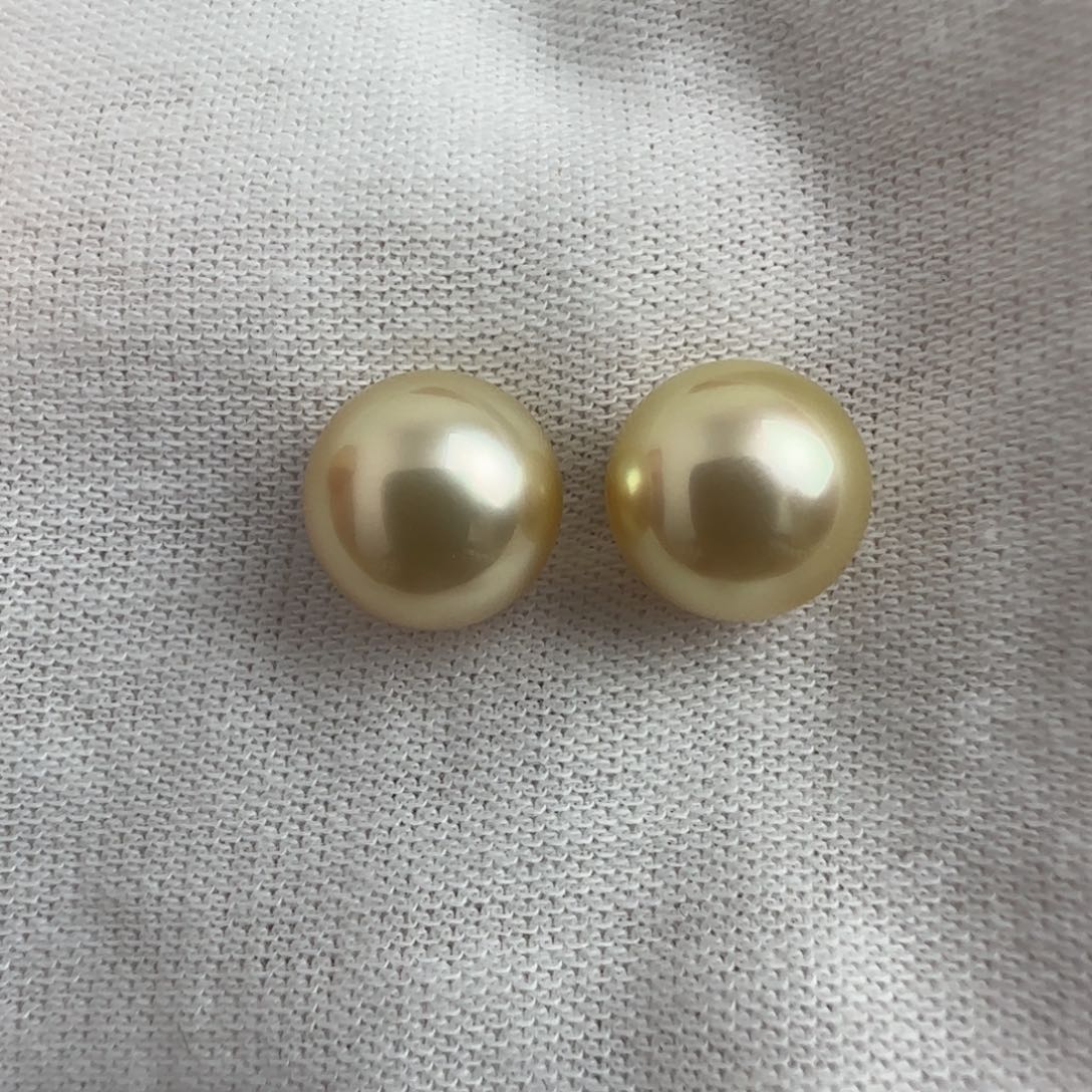 海水珍珠耳饰18K金镶嵌南洋金珠10.5-10.7耳钉