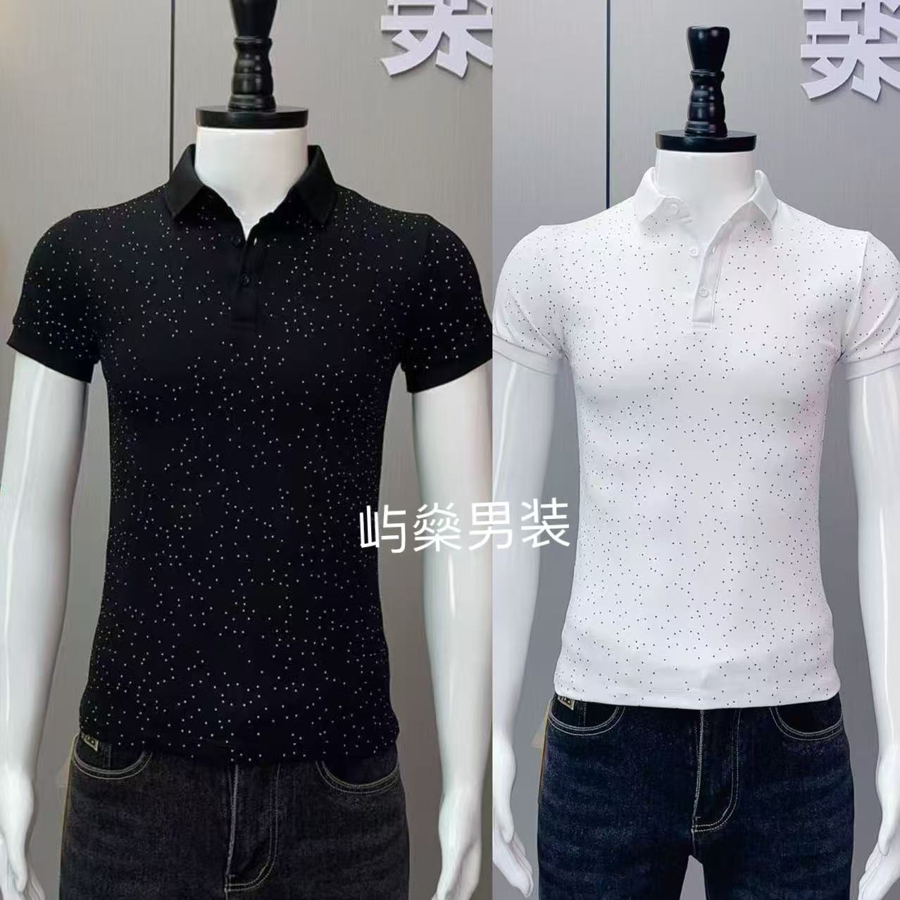 2025夏季男士短袖polo衫翻领印花男潮流帅气时尚百搭修身T恤半袖