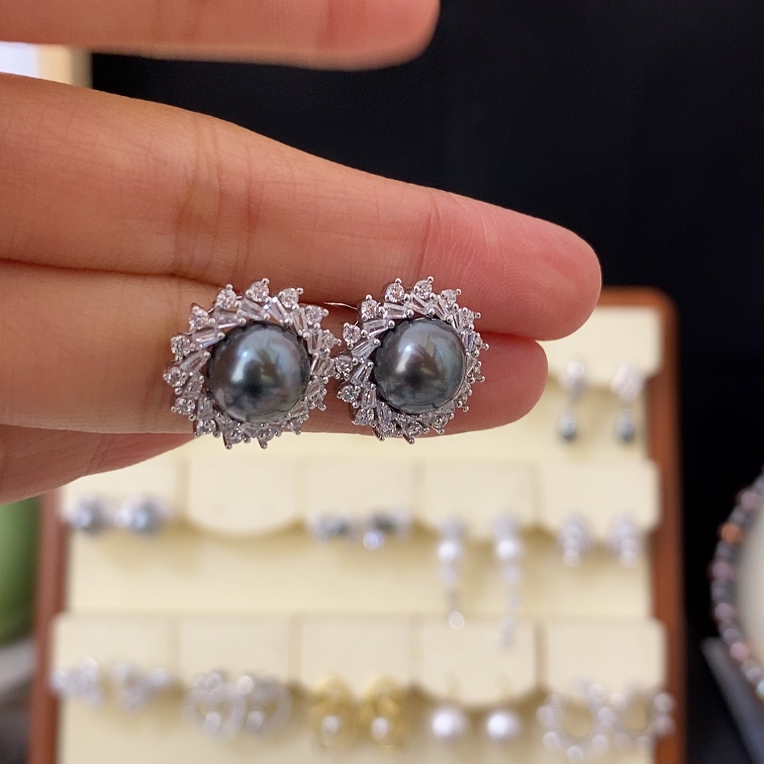 海水珍珠耳饰银S925镶嵌