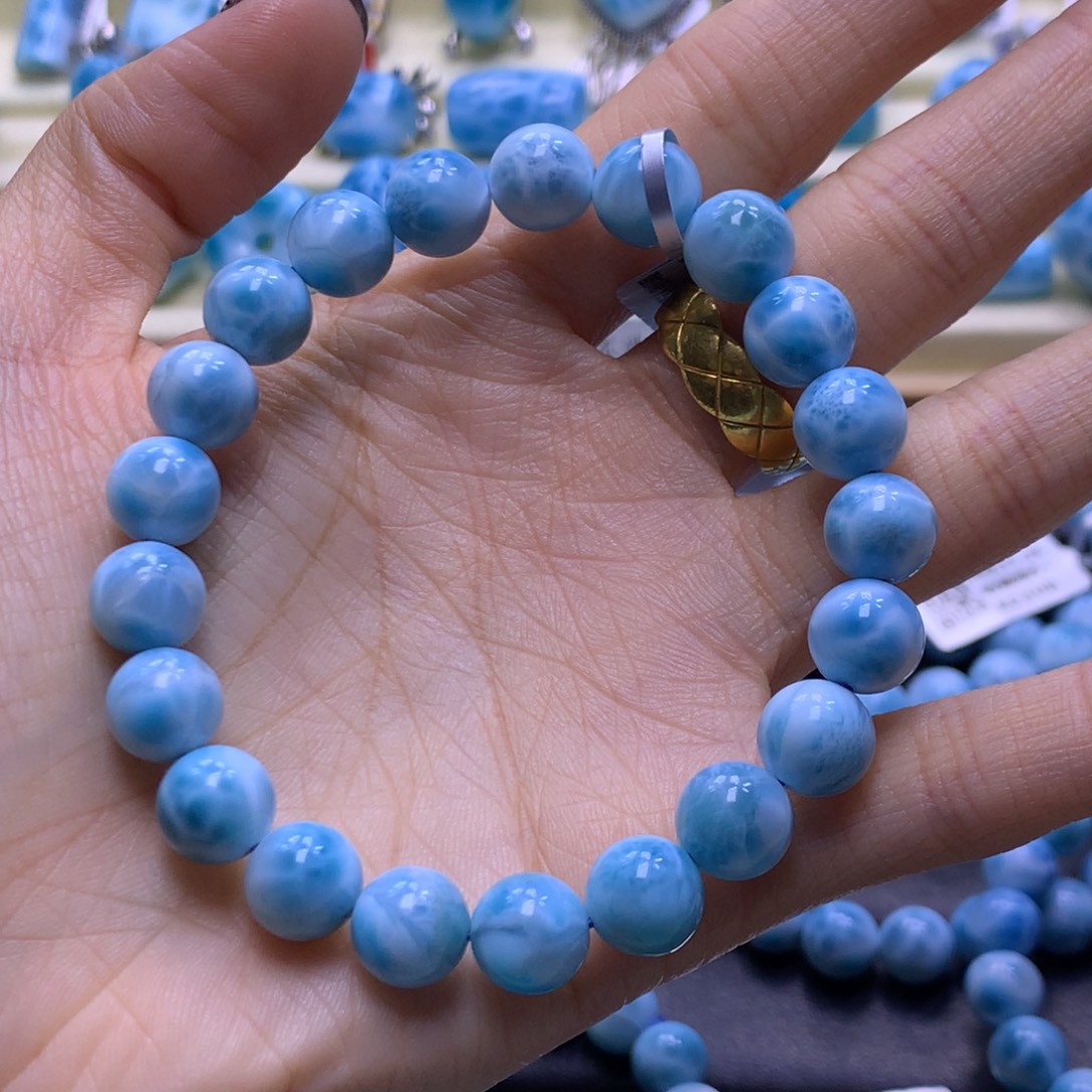 针钠钙石（海纹石）未镶嵌手链性价9mm手串色差略异