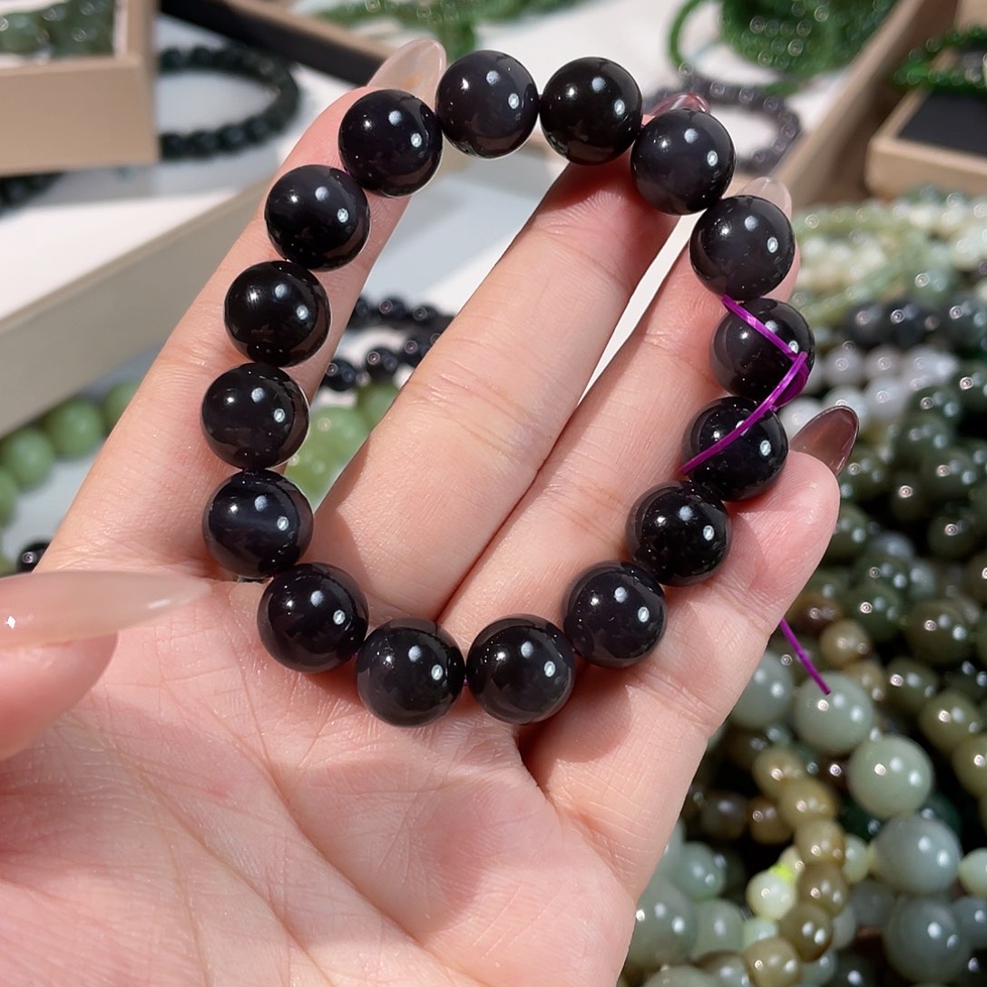 和田玉手链未镶嵌烟紫12