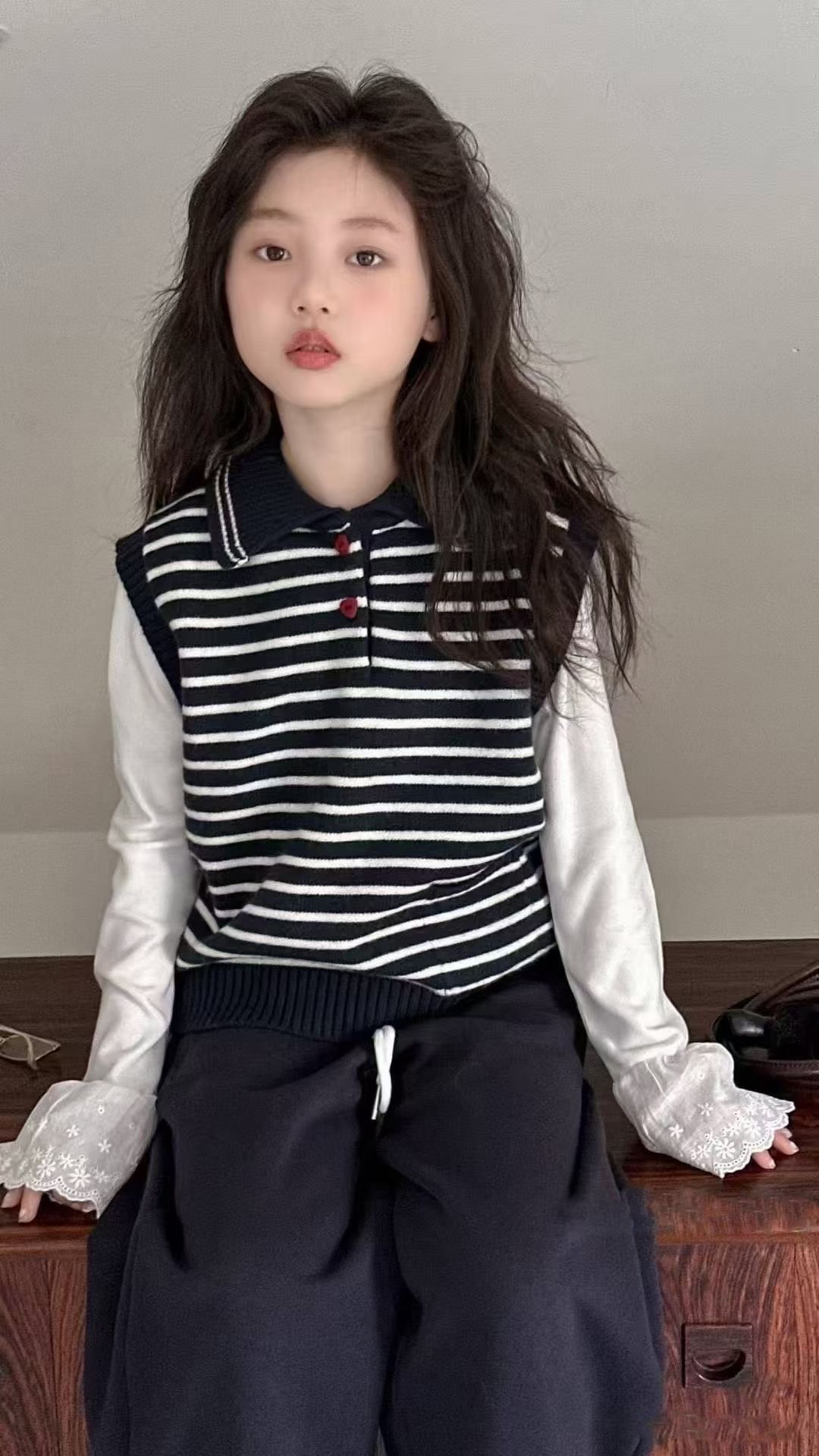 女童秋装套装2025新款儿童时尚百搭马甲大童女孩秋季打底衫两件套