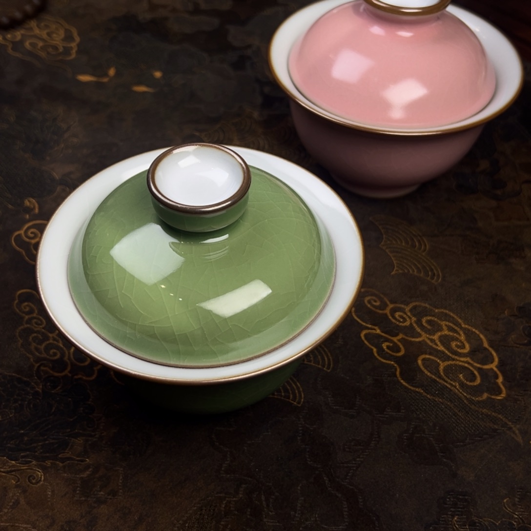 杯新品果绿马蹄盖碗