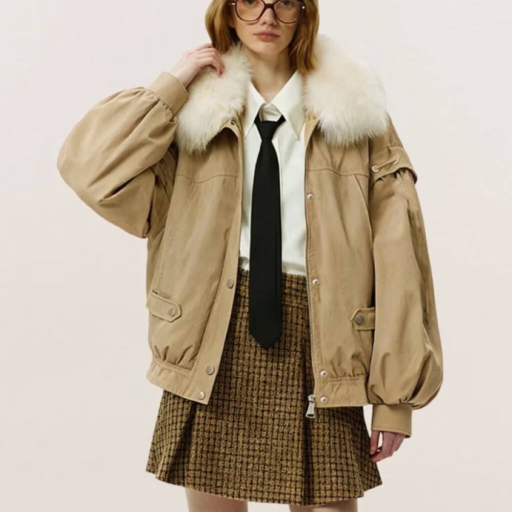 （鸭以直播为准）2025加厚大毛领抽绳保暖防寒服