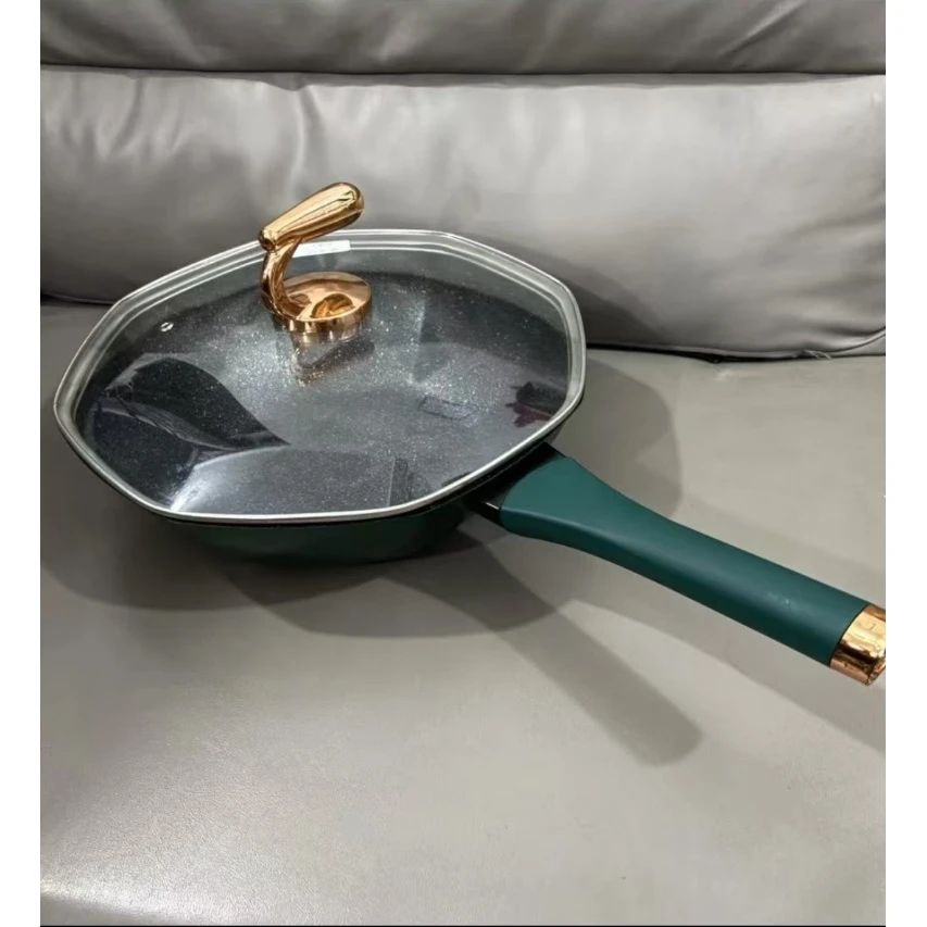 不粘八角炒锅家用炒菜煎炒锅无油烟麦饭石      JYX