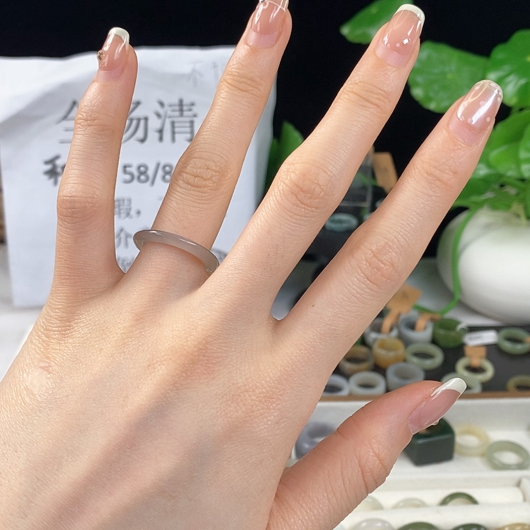 和田玉戒指未镶嵌z105烟紫细条12.5不退换