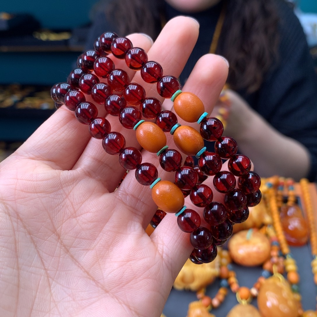 琥珀未镶嵌手串多样性发一