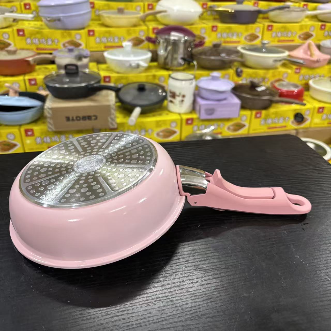 微瑕20CM粉色煎盘带手柄平底锅不粘锅