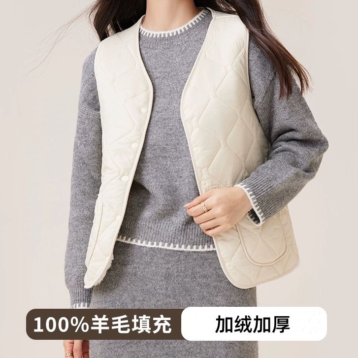 【EACA】秋冬新款加绒加厚时尚百搭双层两面穿绵羊毛马甲 222448