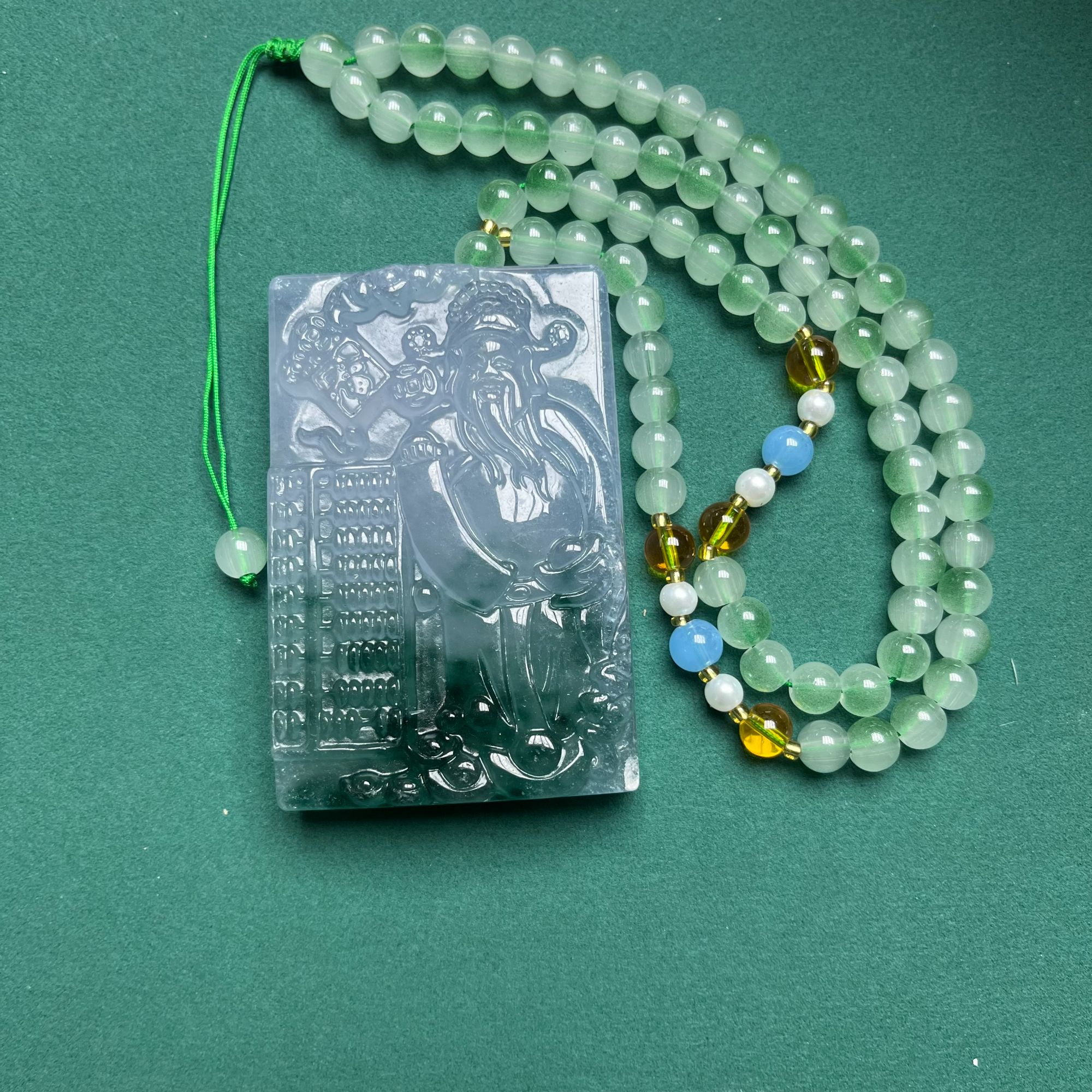 吊坠 A1346飘蓝花雕刻财神项链