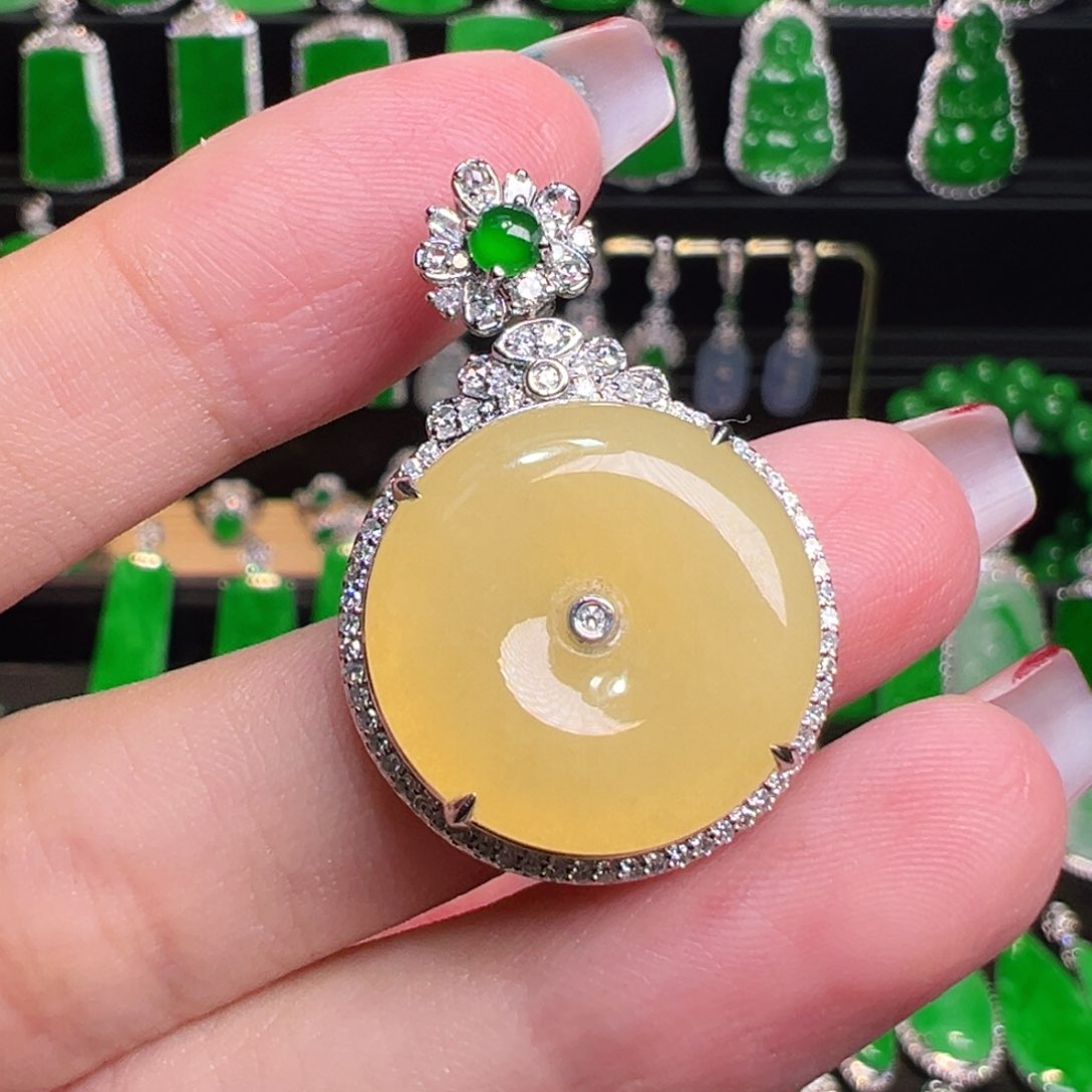 翡翠吊坠(不含链)18K金镶嵌