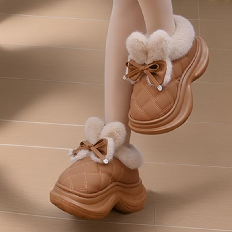 2025年新款可爱蝴蝶结女款雪地鞋毛绒厚底保暖百搭防滑时尚棉鞋冬
