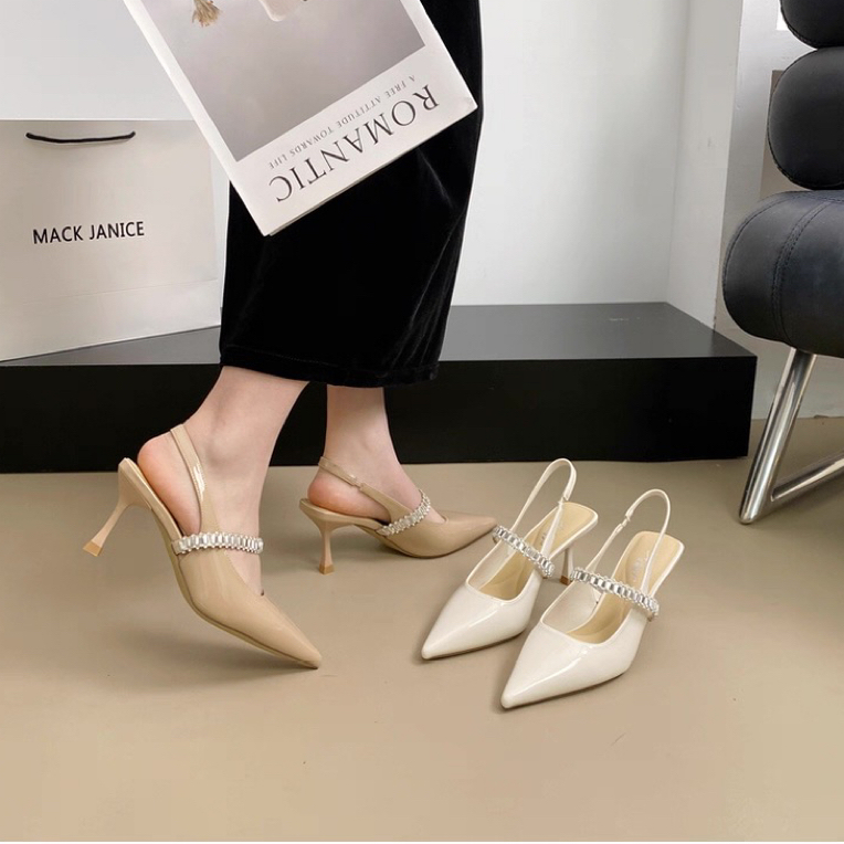 8805-16夏季新款时尚水钻一字带细跟后空单鞋F