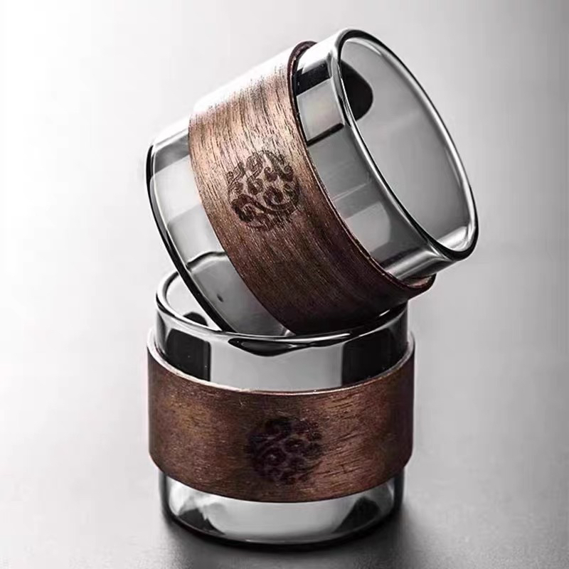 烟灰色高硼硅玻璃卡扣杯品茗杯（两支装）