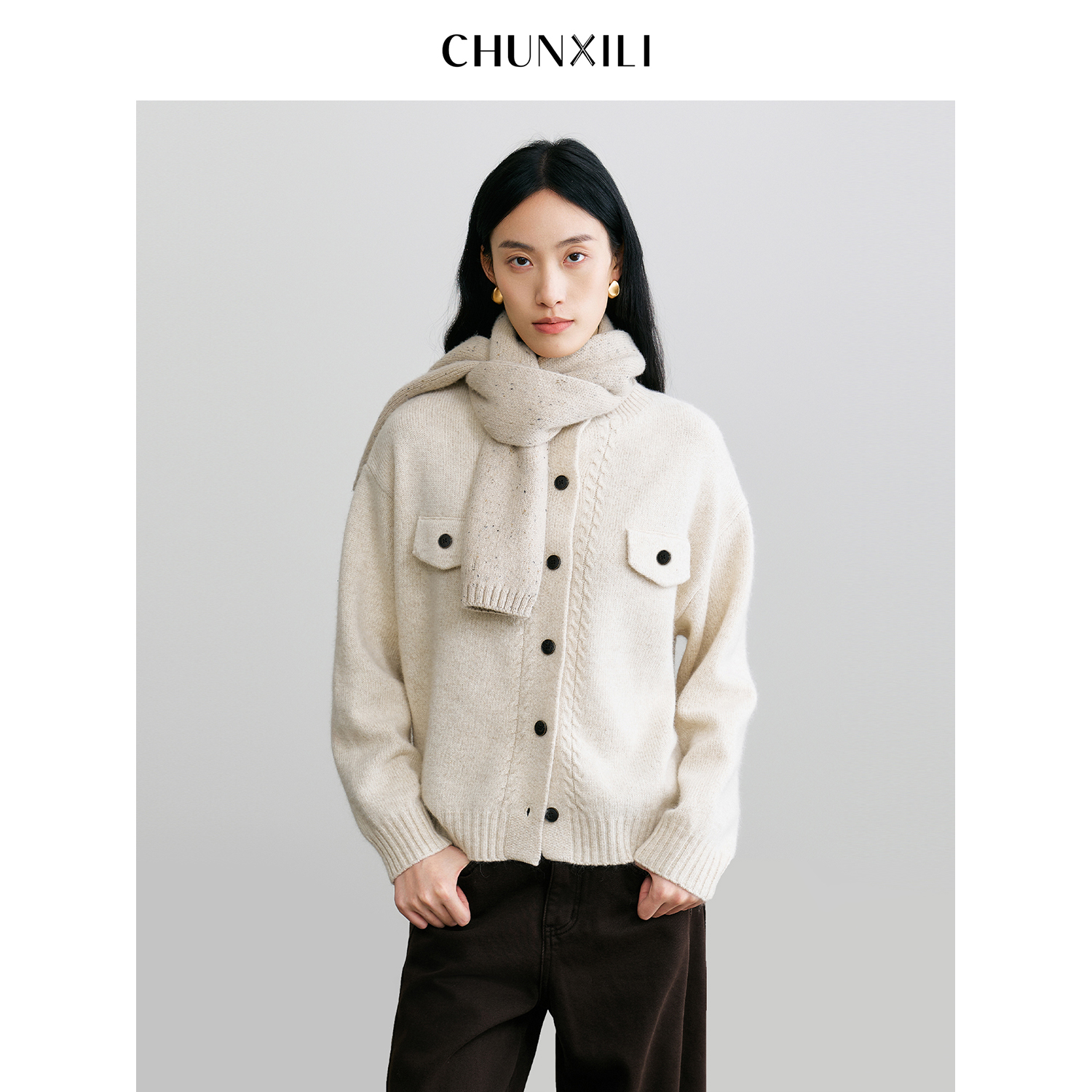 CHUNXILI/春熙里   宽松针织开衫女绵羊毛冬季新款D00M54156