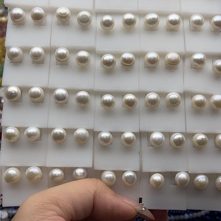 玛瑙/玉髓珠宝半成品未镶嵌2对8mm左右螺纹珍珠耳钉