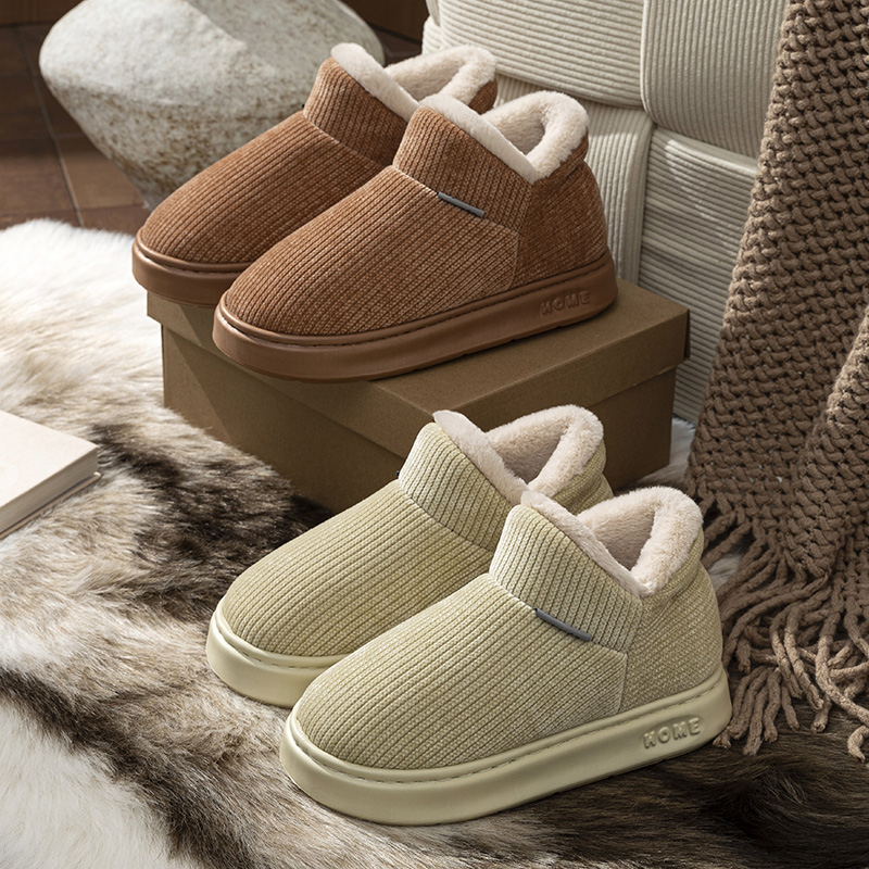 洋山公羊雪地靴女新款冬季保暖家居加绒外穿灯芯棉防滑棉拖鞋情侣