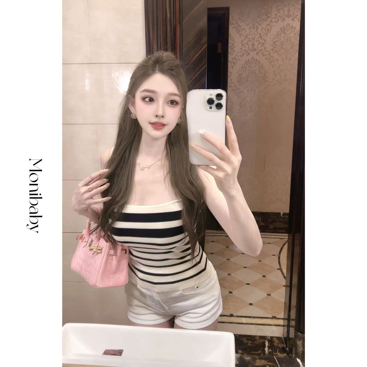 Moni【有点性感】纯欲辣妹外穿条纹薄款时髦吊带针织显瘦背心