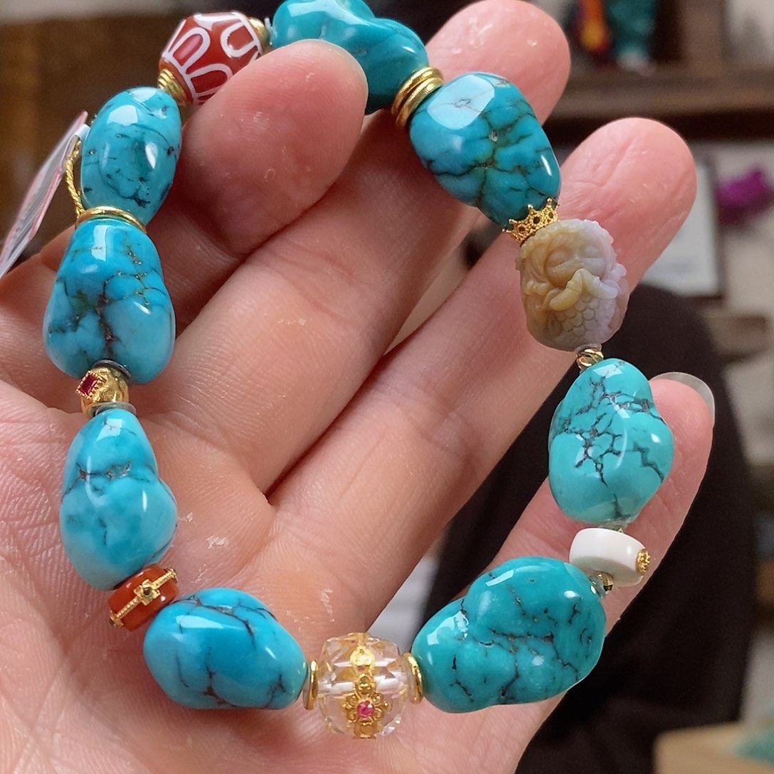 18K金镶嵌绿松石珠宝奇石