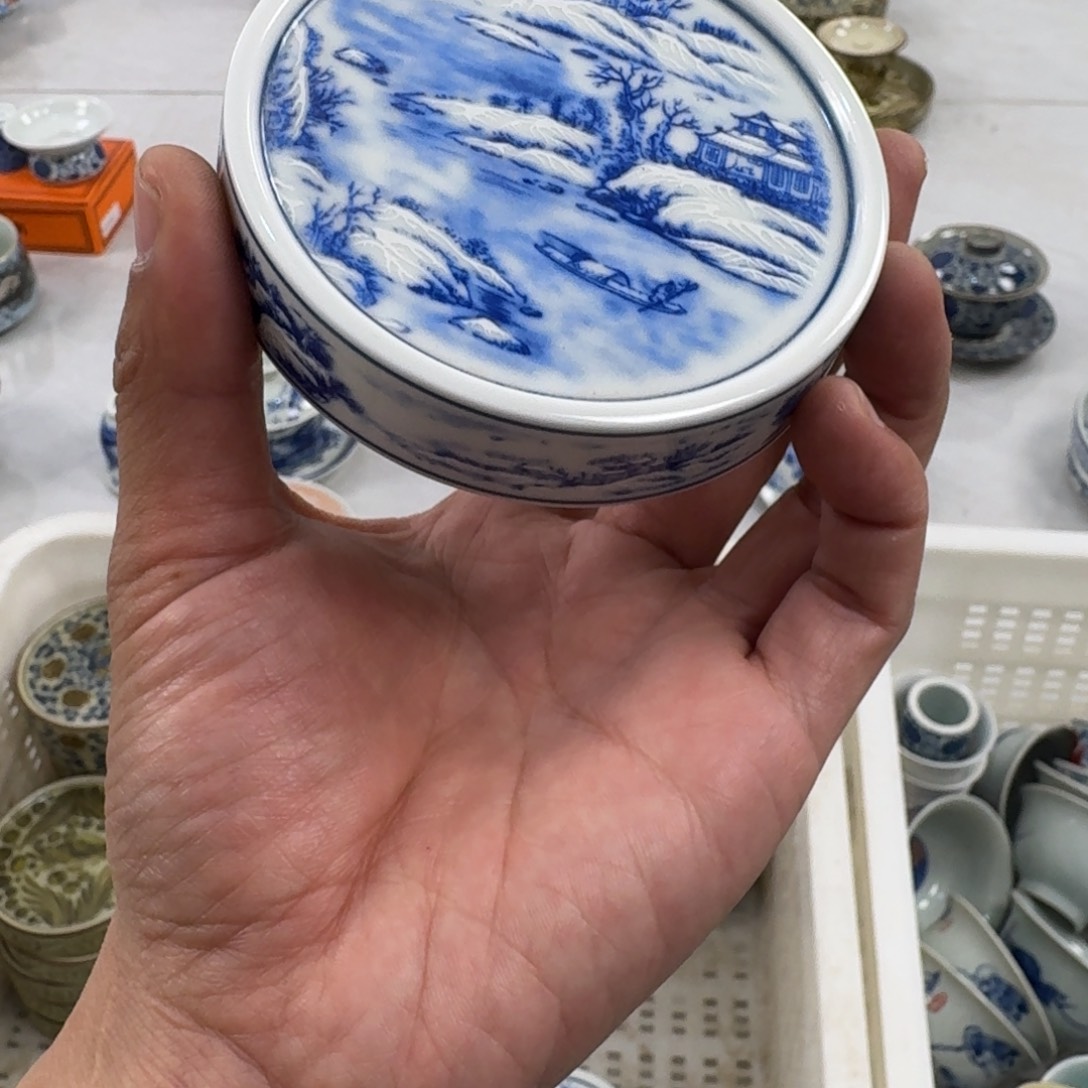 摆件景德镇雪景盖置微瑕