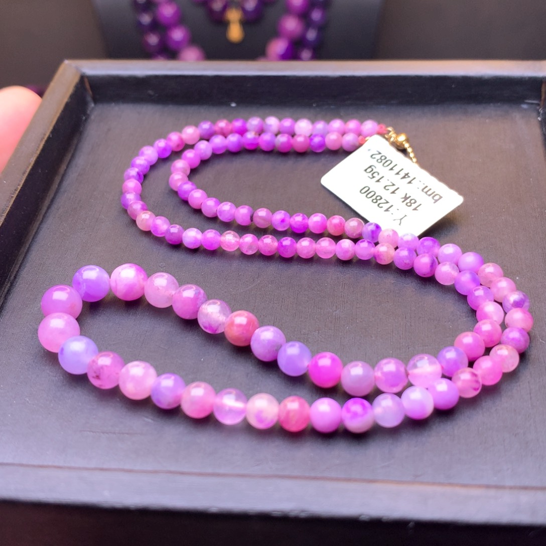 苏纪石（舒俱来）圆珠项链18K金镶嵌