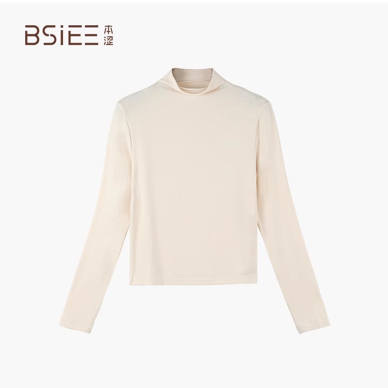 BSiEE本涩高领设计感打底衫2024冬季新品修身舒适显瘦针织衫女