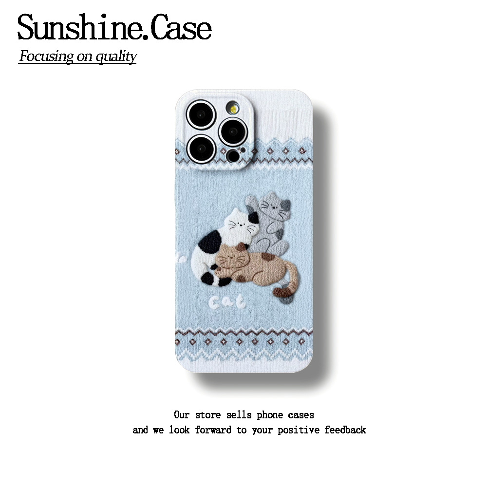 针织猫猫菲林软壳适用苹果17华为vivo小米oppo一加防摔手机壳