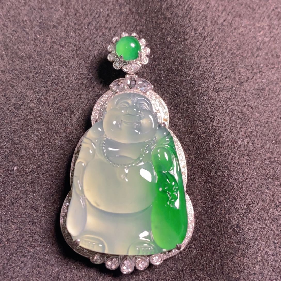 翡翠18K金镶嵌吊坠(赠链)天然