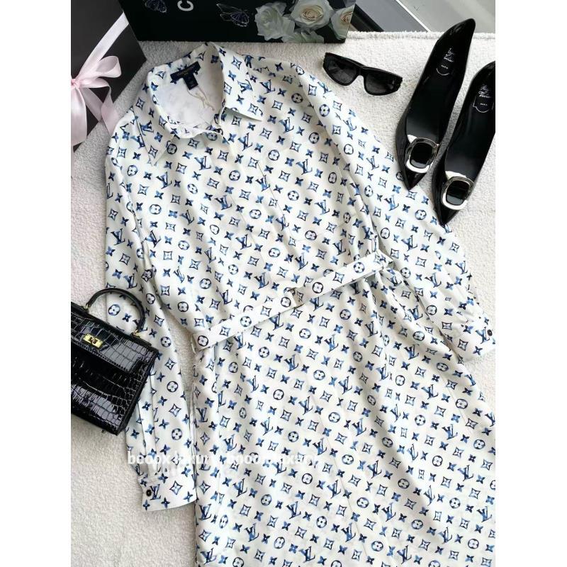95新 LouisVuitton/路易威登  qq990 桑蚕丝 25ss老花连衣裙 34码