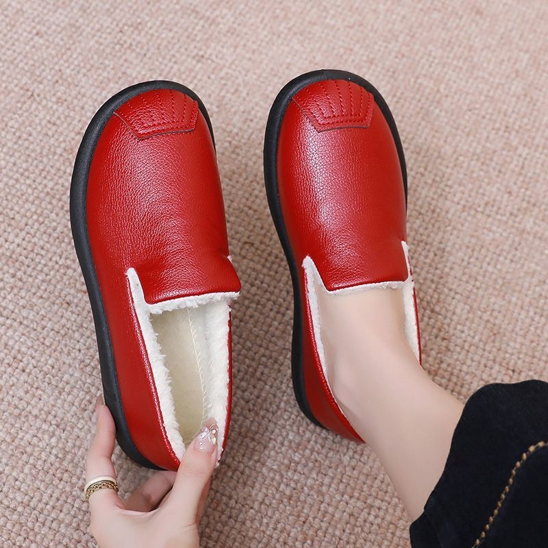 棉拖鞋女棉鞋室内外冬季妈妈拖鞋居家厚底保暖pu面防水中老年拖鞋