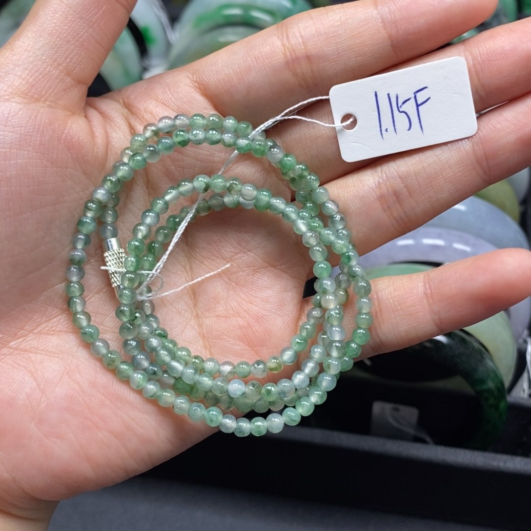 翡翠项链未镶嵌冰飘花圆珠项链22号