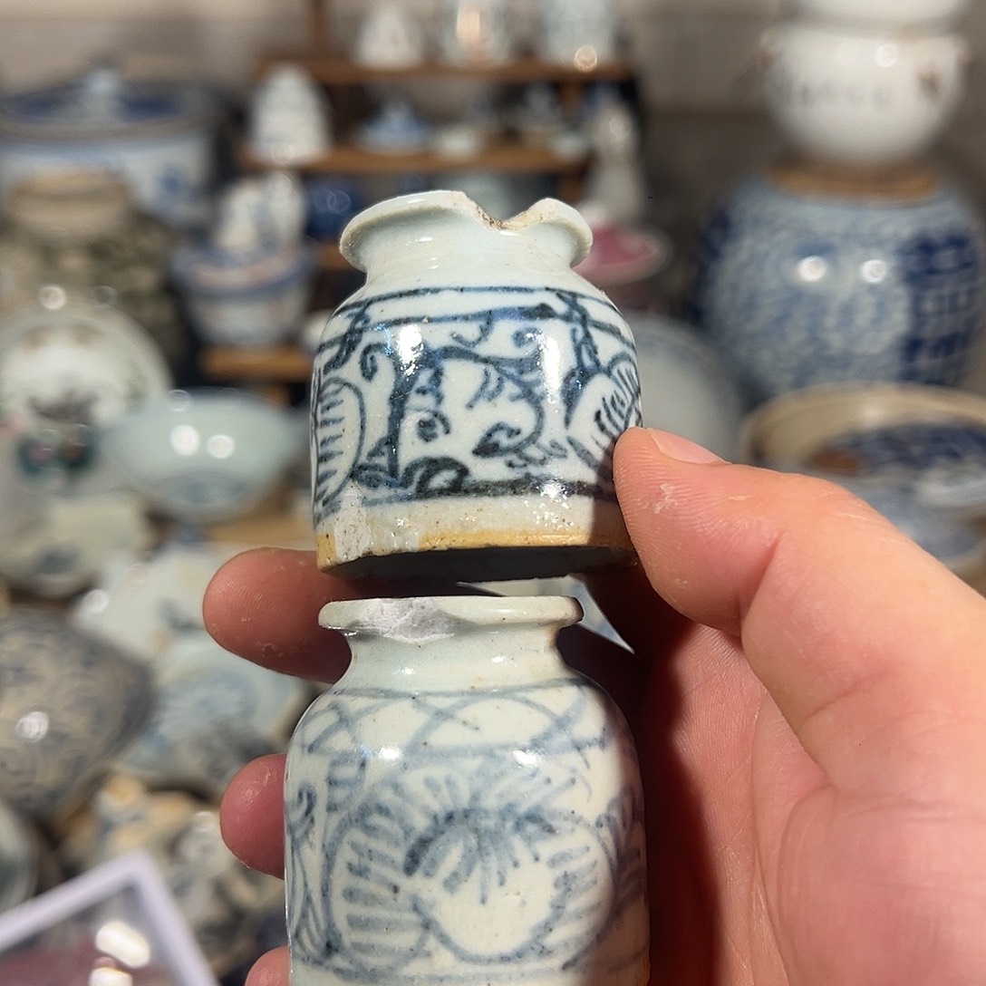 瓷片青花小罐两个，全场包邮