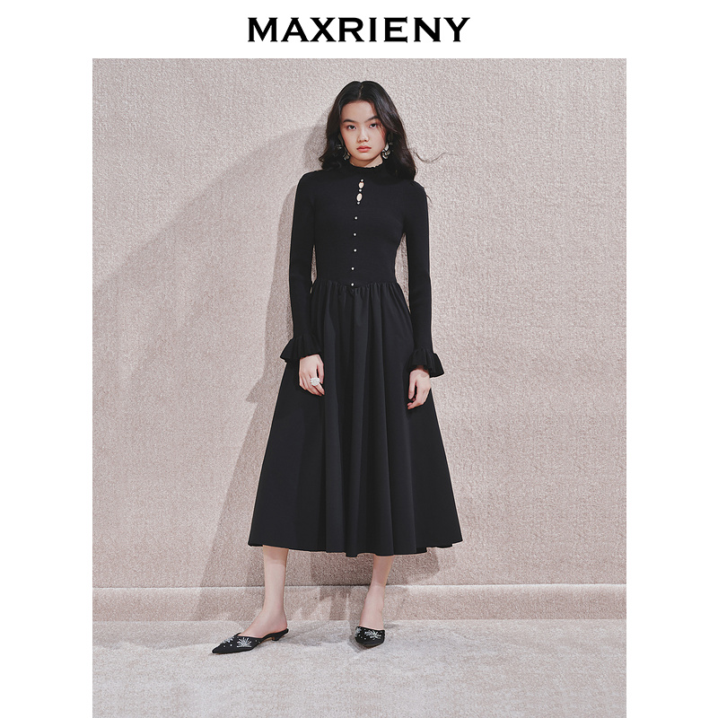 【KK专属】MAXRIENY精致优雅连衣裙冬款法式复古赫本风小黑裙